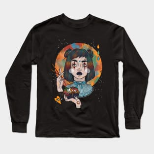 Girl artist eats ramen Long Sleeve T-Shirt